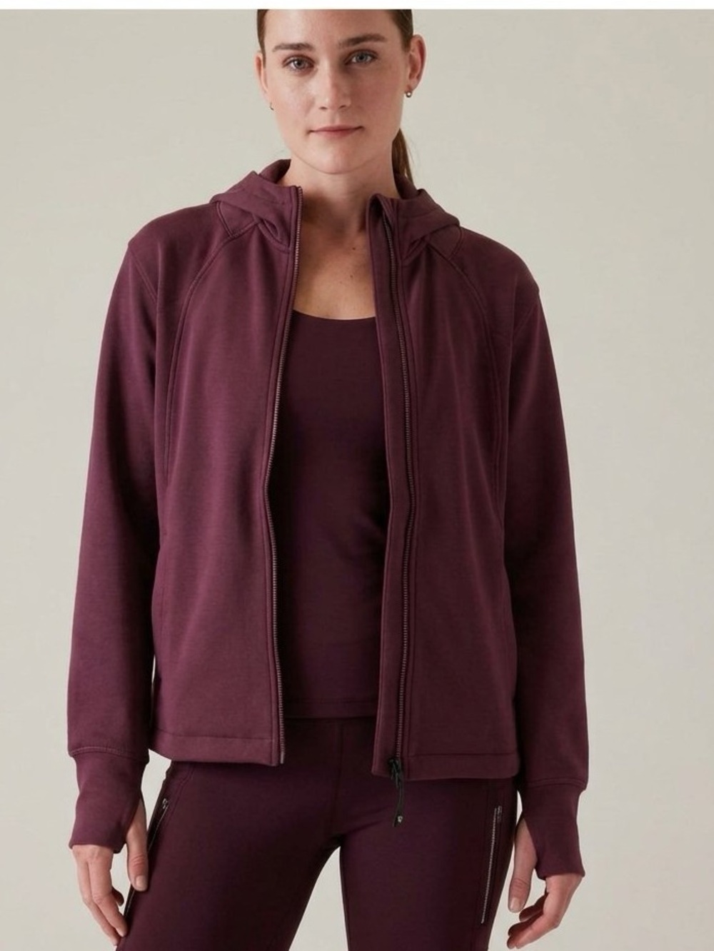 Athleta Altitude Polartec Fleece Full Zip Hoodie Jacket S Small Plum NWOT